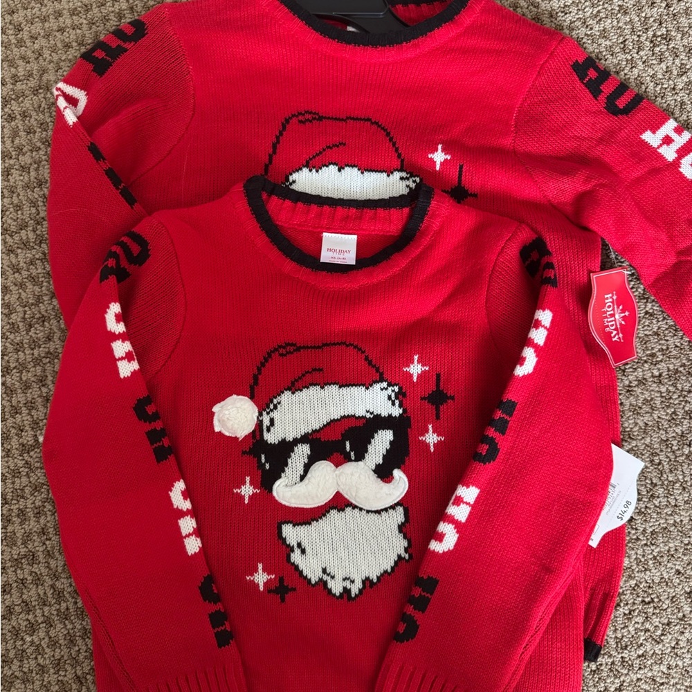 Seven (7) Bundle Bargain - Holiday Time Festive Red Santa Crewneck Sweater